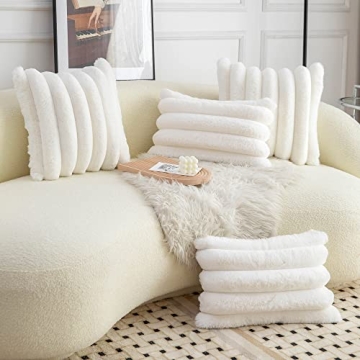 Neelvin Cream White Faux Fur Pillow Covers Set of 2