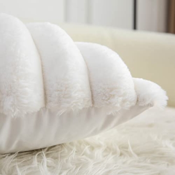 Neelvin Cream White Faux Fur Pillow Covers Set of 2