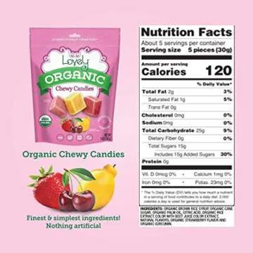 ORGANIC Chewy Candies (1-pack) - Lovely Co. 5oz Bag - Strawberry, Lemon & Cherry Flavors | NO HFCS, ...