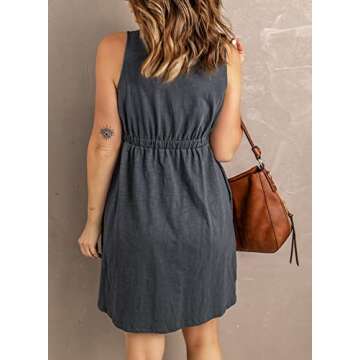 Acelitt Women Casual Summer 2025 Fashion V Neck Sleeveless Button Down Dresses Elastic Waist Pleated...