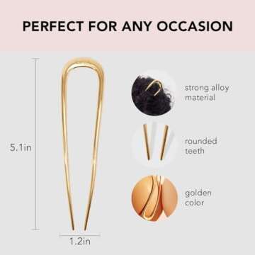 Kitsch Metal French Hair Pin for Women, Hair Fork for Buns, French Twist Pin for Easy Hairstyle, Per...