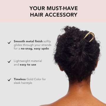 Kitsch Metal French Hair Pin for Women, Hair Fork for Buns, French Twist Pin for Easy Hairstyle, Perfect for Long and Thick Hairs - 2pcs Gold