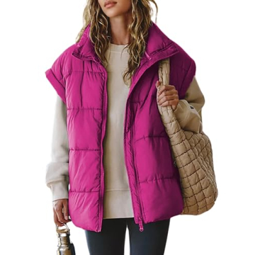 Daacee Women's Oversized Puffer Vest Lightweight Warm Cap Sleeve Puffy Bubble Outerwear Vests with P...
