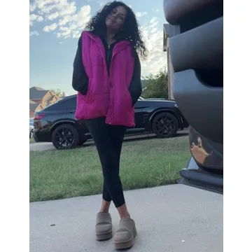 Daacee Women's Oversized Puffer Vest Lightweight Warm Cap Sleeve Puffy Bubble Outerwear Vests with Pockets(0650-HotPink-M)