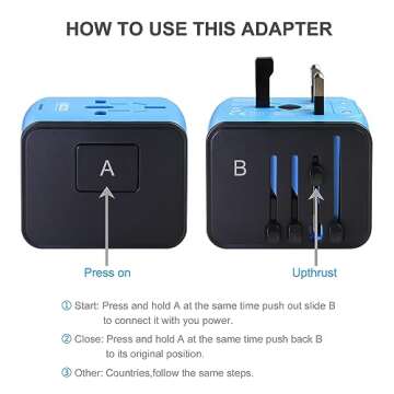 Universal Travel Adapter, All-in-one International Power Adapter with 2.4A Dual USB, Europe Adapter ...