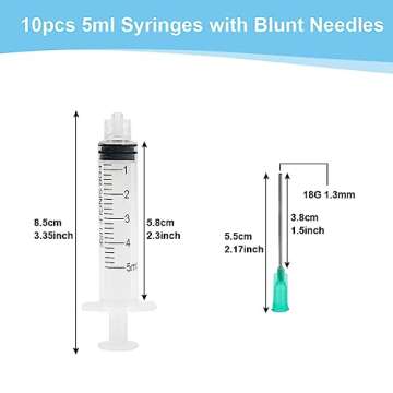 Shintop 10pcs 5ml Syringe with 18Ga 1.5 Inches Blunt Tip Needles for Experiments, Industrial Use