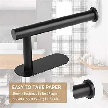 JOPOFI Toilet Paper Holder - Self Adhesive Toilet Paper Holder Wall Mount for Bathroom, SUS 304 Stainless Steel Command Strip Toilet Paper Roll Holder Stick On Wall, No Drilling - Matte Black