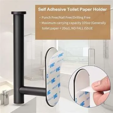 JOPOFI Toilet Paper Holder - Self Adhesive Toilet Paper Holder Wall Mount for Bathroom, SUS 304 Stainless Steel Command Strip Toilet Paper Roll Holder Stick On Wall, No Drilling - Matte Black