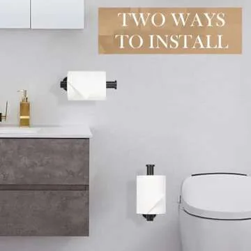 JOPOFI Toilet Paper Holder - Self Adhesive Toilet Paper Holder Wall Mount for Bathroom, SUS 304 Stainless Steel Command Strip Toilet Paper Roll Holder Stick On Wall, No Drilling - Matte Black