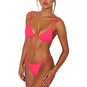 Bright Pink Bikini Swimsuits Set for Women High Cut Cheeky