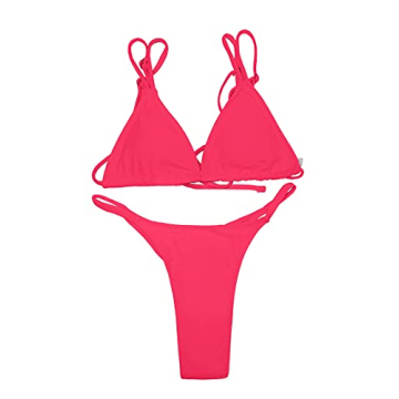 Bright Pink Bikini Swimsuits Set for Women High Cut Cheeky
