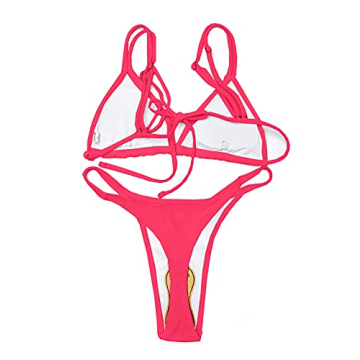 Bright Pink Bikini Swimsuits Set for Women High Cut Cheeky