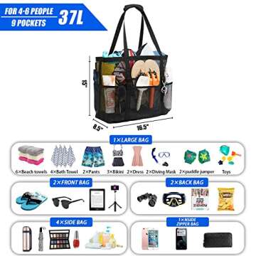 Beach Bag for Women Mesh Beach Tote Extra Large Swim Pool Bag Swimming Girls Waterproof Sandproof Po...