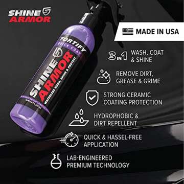 SHINE ARMOR Ceramic Coating Top Coat for Cars Fortify Quick Coat Car Wax Polish Spray Waterless Wash & Wax Hydrophobic Top Coat Polish & Polymer Paint Sealant Detail Protection 16 Fl Oz
