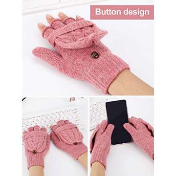 2 Pairs Women's Winter Fingerless Gloves Winter Knitted Mittens Convertible Gloves with Buttoned Thumb Cover (Style Set 2)