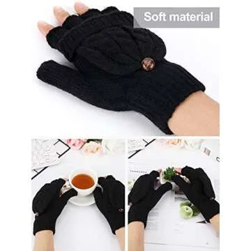 2 Pairs Women's Winter Fingerless Gloves Winter Knitted Mittens Convertible Gloves with Buttoned Thumb Cover (Style Set 2)