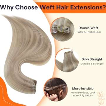 Full Shine Weft Hair Extensions Human Hair 22 Inch Sew In Hair Extensions Remy Straight Hair Weft Color 18 Ash Blonde Highlight 613 Bleach Blonde Real Human Hair Wefts Brazilian Hair Bundles 105G