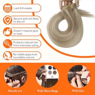 Full Shine Weft Hair Extensions Human Hair 22 Inch Sew In Hair Extensions Remy Straight Hair Weft Color 18 Ash Blonde Highlight 613 Bleach Blonde Real Human Hair Wefts Brazilian Hair Bundles 105G