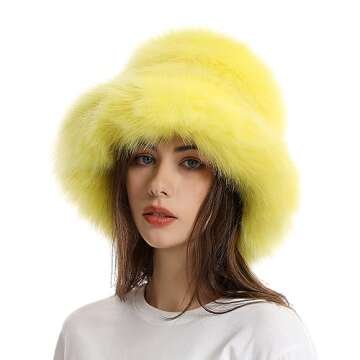 Popchrio Fuzzy Bucket Hat for Women Winter Fluffy Furry Faux Fur Hats PlushRainbow Cute Women's Buck...