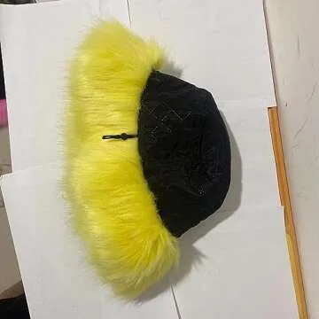 Popchrio Fuzzy Bucket Hat for Women Winter Fluffy Furry Faux Fur Hats PlushRainbow Cute Women's Bucket Hats Yellow