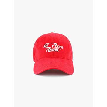 Concept One Mens Disney Pixar Toy Story Dad Hat, Pizza Planet Delivery Cotton Adjustable With Curved Brim Baseball Cap, Red