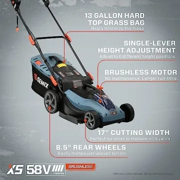 SENIX X5 58V Max Electric Lawn Mower with 13-Gallon Bag