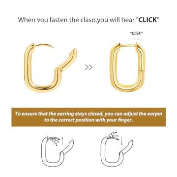 Sloong 14k Gold Plated Chunky Link Chain Square Hoop Earrings Paperclip Link Chain Jewelry Drop Dang...