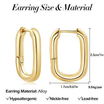 Sloong 14k Gold Plated Chunky Link Chain Square Hoop Earrings Paperclip Link Chain Jewelry Drop Dangle Earrings set for women