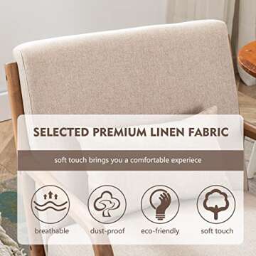 ANJHOME Mid Century Modern Accent Chairs Set of 2, Single Fabric Lounge Reading Armchair with Solid Wood Frame, Easy Assembly Arm Chairs for Living Room Beige 2