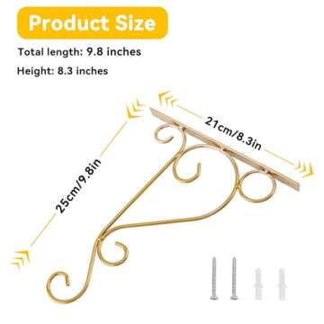 Hanging Plant Bracket 9.8inch, Gold Plant Hooks Plant Hanger Bracket for Indoor Outdoor Planter Flower Pot Bird Feeder Wind Chime Lanterns