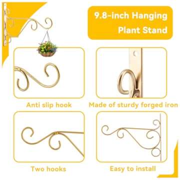 Hanging Plant Bracket 9.8inch, Gold Plant Hooks Plant Hanger Bracket for Indoor Outdoor Planter Flower Pot Bird Feeder Wind Chime Lanterns