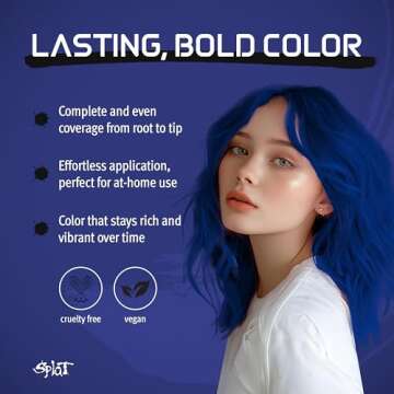 Splat Blue Envy Semi Permanent Hair Dye Kit with Bleach, 1 Application, Includes Blue Hair Dye, Oxid...