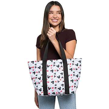 Disney Tote Mickey & Minnie Mouse Icon Print Zipper Travel Bag (Grey)