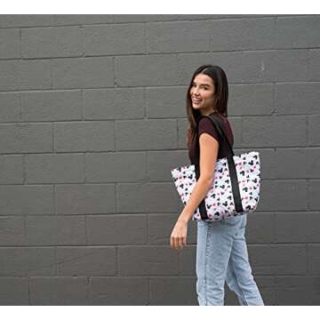 Disney Tote Mickey & Minnie Mouse Icon Print Zipper Travel Bag (Grey)