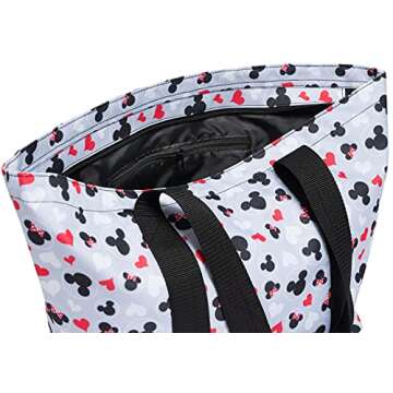 Disney Tote Mickey & Minnie Mouse Icon Print Zipper Travel Bag (Grey)