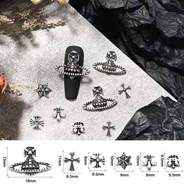 110Pcs Cross Nail Charm 3D Nail Charms for Acrylic Nails Punk Vintage Metal Silver Gold Nail Rhinest...