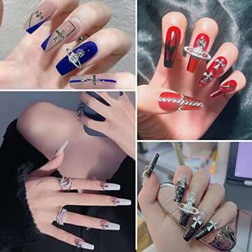 110Pcs Cross Nail Charm 3D Nail Charms for Acrylic Nails Punk Vintage Metal Silver Gold Nail Rhinestones Planet Nail Gems Nail Art Supplies for DIY Nail Decorations (Retro Silver)