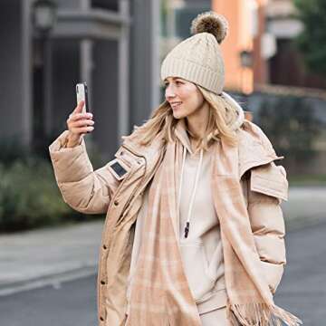 Livingston Hats for Women Winter Soft Knitted Beanie Hat with Faux Fur Pom Pom, Cream