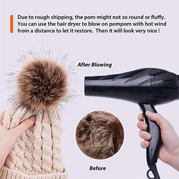 Livingston Hats for Women Winter Soft Knitted Beanie Hat with Faux Fur Pom Pom, Cream