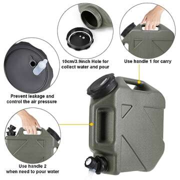 Gencokok Camping Water Container with Spigot, 2.6 Gallon Water Jug, Large Water Storage Containers, Truly Portable Water Tank, BPA Free Emergency Can for Car Driving Camping Hiking