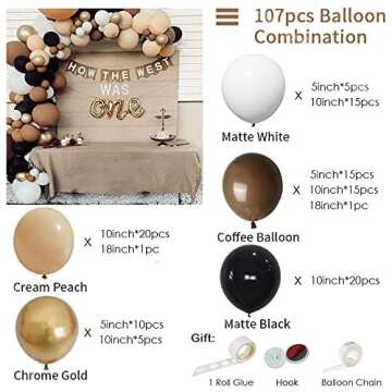 107pcs Brown Blush Balloon Garland Baby Shower Decorations Cream Peach White Pastel Balloon Arch 1st...