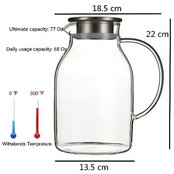 Heat Resistant 68Oz Glass Pitcher with Lid