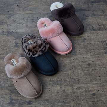 Dearfoams Women's Fireside Sydney Shearling Fur Indoor/Outdoor Scuff Slipper with Wide Widths, Drift...