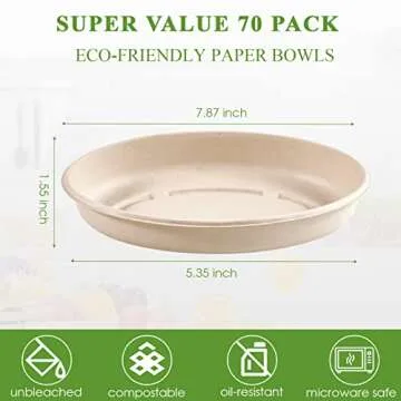 Vplus 70 Pack 18 OZ Paper Bowls, Disposable Compostable Bowls Bulk, Eco-friendly Bagasse Bowls, Heavy-duty Bowls Perfect for Milk Cereals, Snacks, Salads