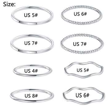 LOYALLOOK 8-14Pcs 1mm Stainless Steel Women's Plain Band Knuckle Stacking Midi Rings Comfort Fit Silver Tone
