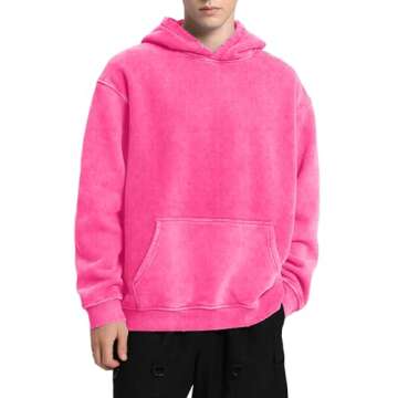 FAIABLE Mens Hoodies Pullover Oversized Hoodie Plush Fleece Hooded Sweatshirt Vintage Heavyweight Hoodie Cotton Big and Tall Hoodies for Men Couples Winter Autumn Workout College Streetwear Pink