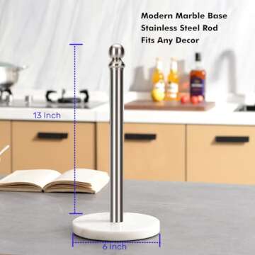 Exilon Paper Towel Holder Countertop with Heavy Marble Base, Standing Paper Towel Roll Holder for Kitchen Bathroom, with Weighted Base for One-Handed Operation