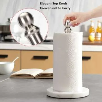 Exilon Paper Towel Holder Countertop with Heavy Marble Base, Standing Paper Towel Roll Holder for Kitchen Bathroom, with Weighted Base for One-Handed Operation