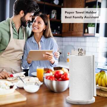 Exilon Paper Towel Holder Countertop with Heavy Marble Base, Standing Paper Towel Roll Holder for Kitchen Bathroom, with Weighted Base for One-Handed Operation