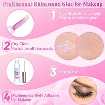 Face Makeup Glue for Rhinestones, Shynek Cosmetic Face Glitter Glue Long Lasting Waterproof Face Glue Adhesive for Eye Jewels Face Gems Rhinestone Chunky Body Glitter